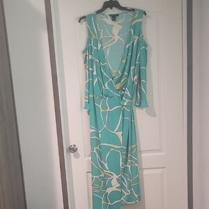 Ashley Stewart Womans Plus Elegant Teal and White Wrap Dress Size 18/20